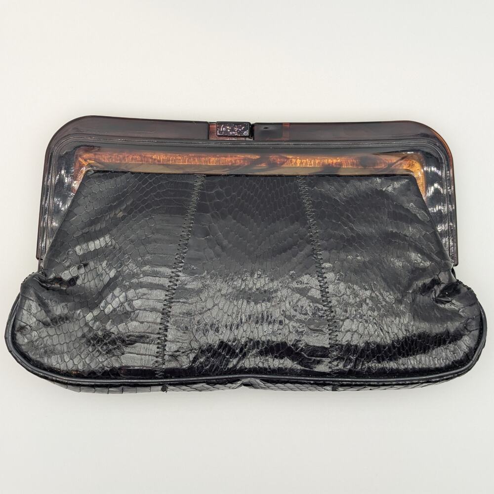 💜Margolin Black Snakeskin Tortoiseshell Lucite Frame Clutch